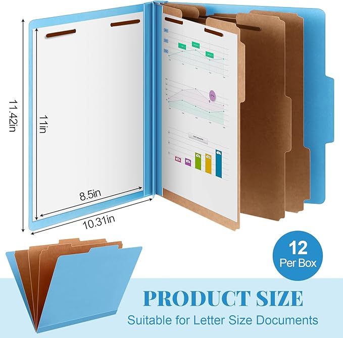 Skyygemm 12 Pcs Classification Folders Letter Size, 3 Divider Pressboard File - Image 2