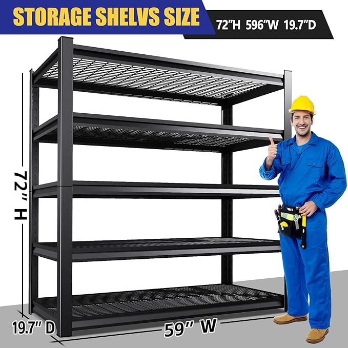 Garage Shelving-3500 lbs 5 Tier Storage Shelves, Adjustable Heavy Duty Metal - Image 2