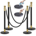 kaiyomi 4Pcs Stanchions with Black Velvet Ropes Set, 5 Feet Velvet Ropes and by KaiyomiCrowdControlSeries