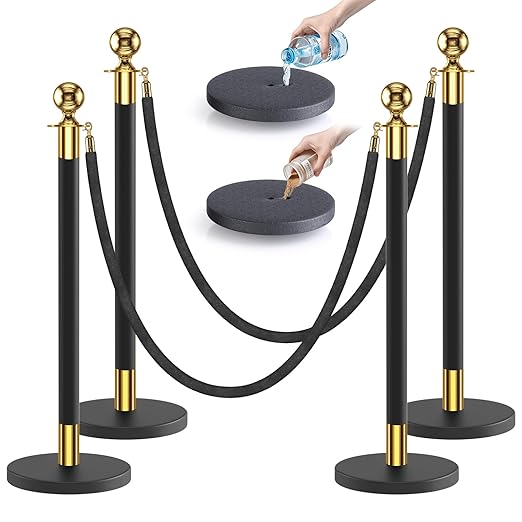kaiyomi 4Pcs Stanchions with Black Velvet Ropes Set, 5 Feet Velvet Ropes and by KaiyomiCrowdControlSeries