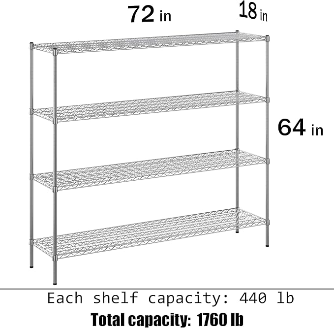 18" Deep x 72" Wide x 64" Height Wire Shelving Kit | 4-Tier | NSF Commercial - Image 3