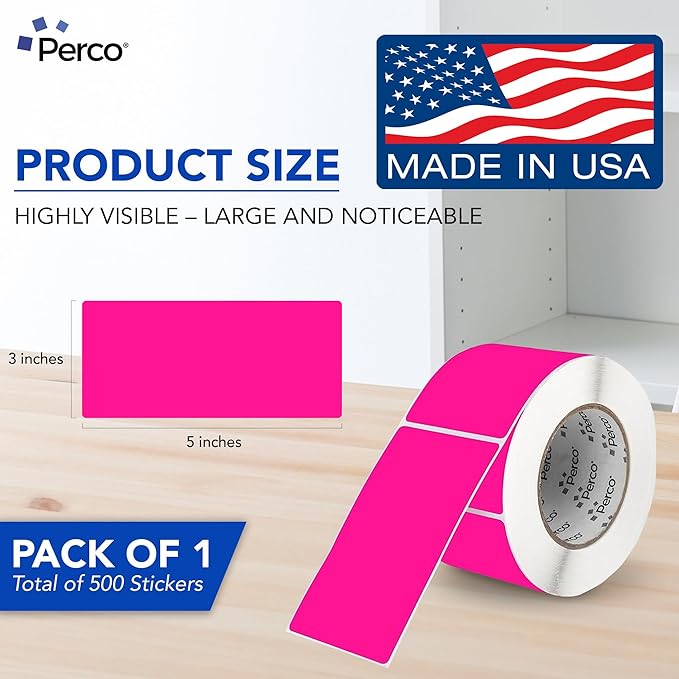 Perco Fluorescent Pink Labels 3x5 Inch 500 Stickers/Roll - Image 2