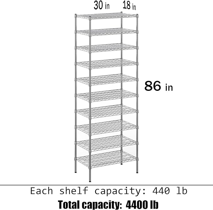 18" Deep x 30" Wide x 86" Height Wire Shelving Kit | 10-Tier | NSF Commercial - Image 3