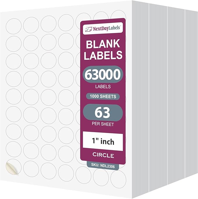 NextDayLabels - 1 Inch Round Labels - Matte White, Blank Circle Stickers by NextDayLabels