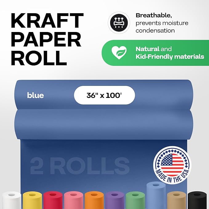 36" x 1200" Blue Kraft Paper Roll, Kids' Arts & Crafts, School Projects - Image 2