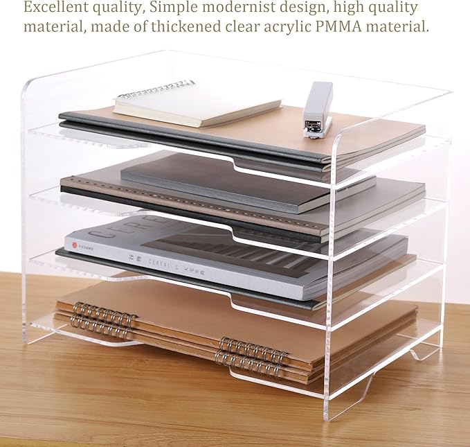 Acrylic Desk Organizer, 4 Tier Paper Tray, Office Accessories - Image 2