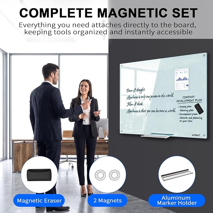 AFMAT Magnetic Glass Whiteboard, 4mm Tempered Glass w/Strong Magnetic Surface - Image 5