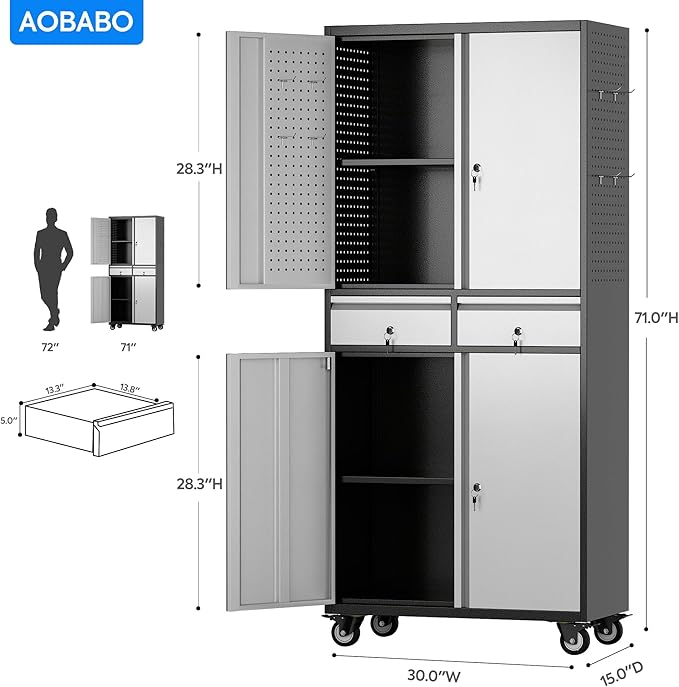 Aobabo 71" H 2 Drawer Metal Storage Cabinet - Image 3