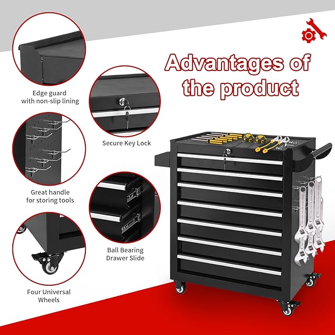 7-Drawer Tool Chest on Wheels, Rolling Metal Toolbox - Image 5