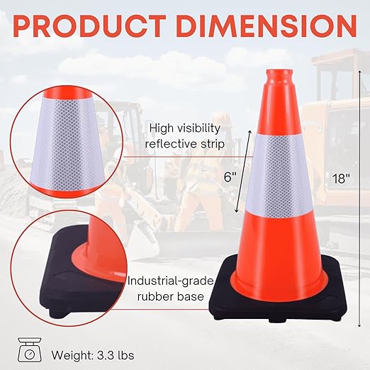 18" Traffic Safety Cones Orange Road Cones, Construction Cone - Image 2