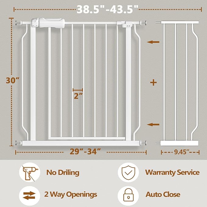 Baby Gate for Doorways Stairs Hallway 38.5 to 43.5 Inch Wide, Walk Through - Image 3