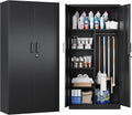 Broom Closet with Lock, Metal Storage Cabinet 36" Wide, 5-Tier Steel Utility by LISSIMO