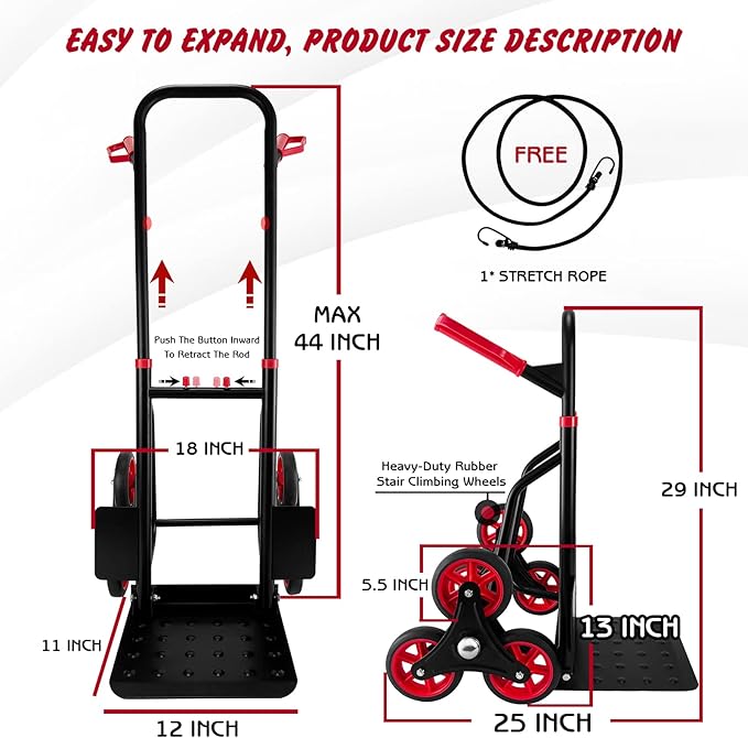 Stair Climber Hand Truck Dolly, Heavy Duty 440 Lb Capacity Trolley Cart - Image 4