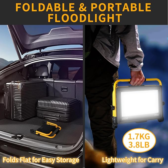 24000LM LED Work Light, 200W Ultra Brighter Flood Light - Image 8