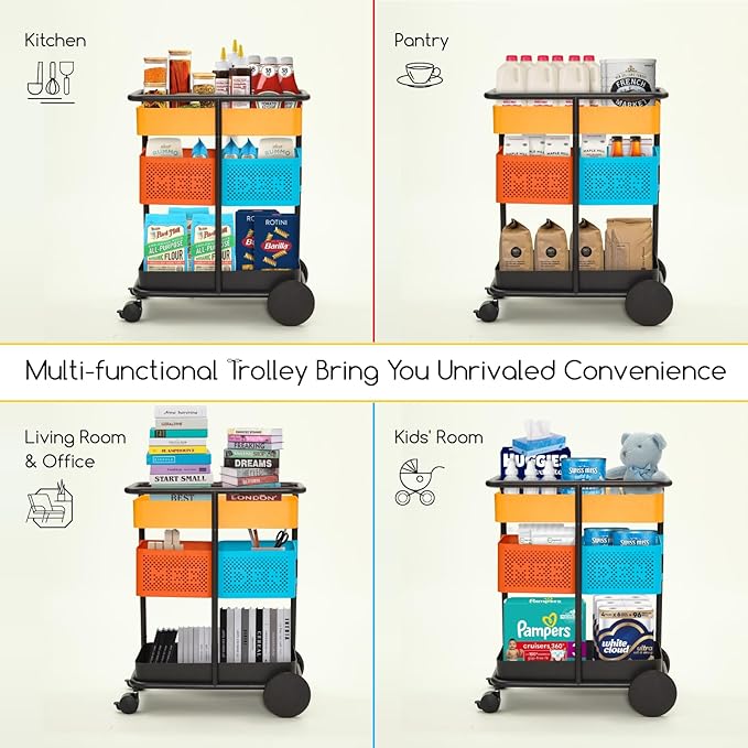 MEEDEN 3 Tier Rolling Utility Cart: Metal Heavy Duty Storage Cart Organizer - Image 7