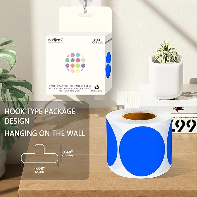 PARLAIM 3" Diameter Round Blue Color Coding Sticker, 4 Rolls 2000PCS Circle Dot - Image 4