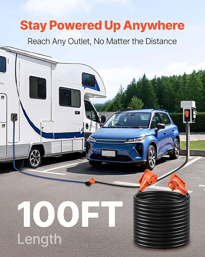 VEVOR 100 FT RV Extension Cord, 30 Amp, 125V 2500W Heavy Duty STW 10/3 Gauge - Image 2