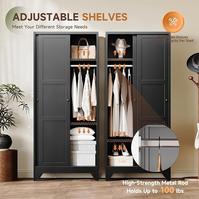 Letaya Metal Wardrobe Cabinets, Large Coat Closet Cabinet - Image 5