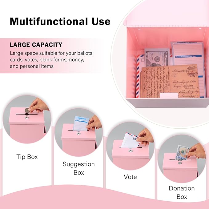 xydled Suggestion Box with Key Lock, Locking Metal Donation Ballot Drop - Image 3