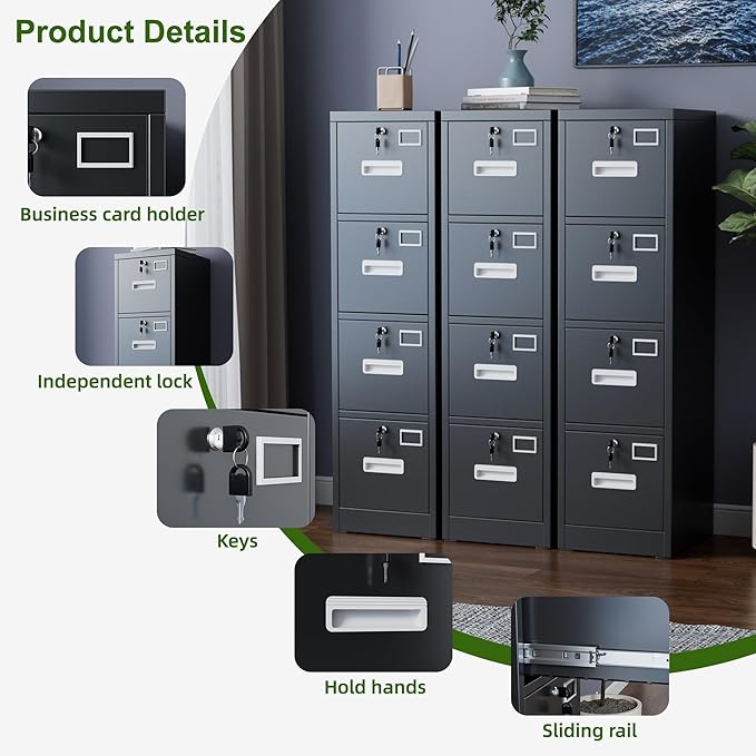 Aobabo 4 Drawer File Cabinet, Metal Filing Cabinet - Image 4