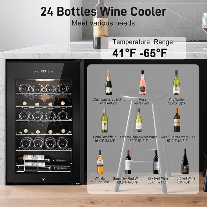 Tylza 24 Bottles Wine Fridge, Wine Cellar - Image 5