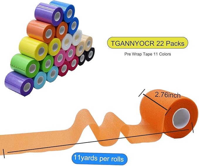 22 Packs Pre Wrap Tape, 11 Colors 2.76 Inch x 11Yards Prewrap Athletic Tape - Image 2