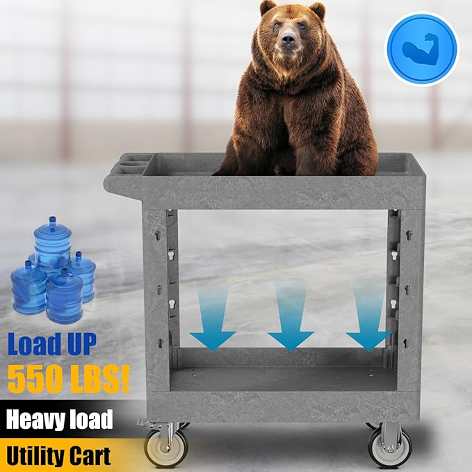 Service Utility Plastic Tool Cart, 34 x 17-Inch Rolling Cart - Image 9