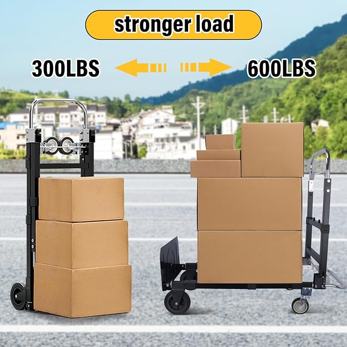Upgraded 3 in 1 Folding Hand Truck, 600lbs Capacity, Heavy Duty Convertible - Image 5
