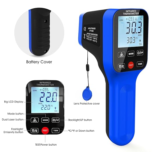 AIOMEST High Temp Thermometer Gun -58℉~2912℉, Pyrometer D:S=30:1 Dual Laser - Image 6