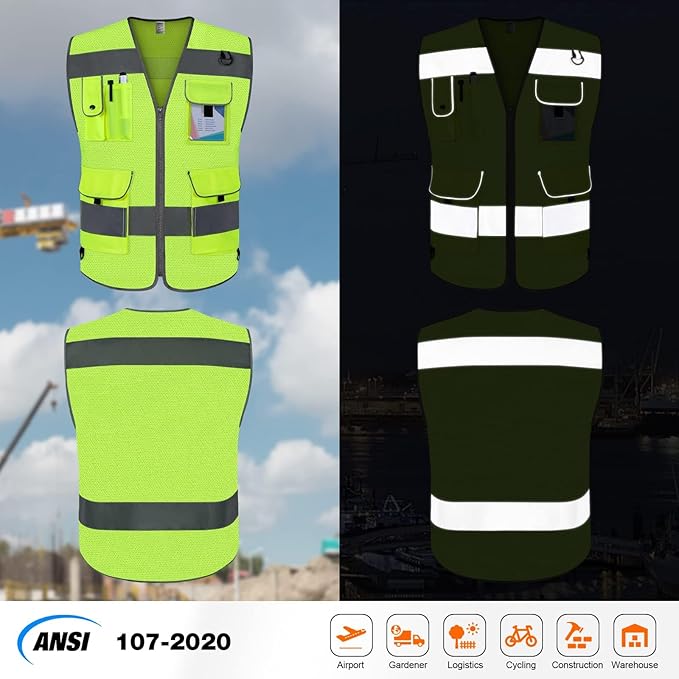 TCCFCCT Mesh Hi Vis Vest 9 Pockets High Visibility Reflective Safety Vest - Image 2