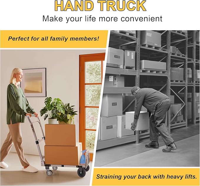Upgraded 3 in 1 Aluminum Folding Hand Truck, 600lbs Capacity, Heavy Duty - Image 8