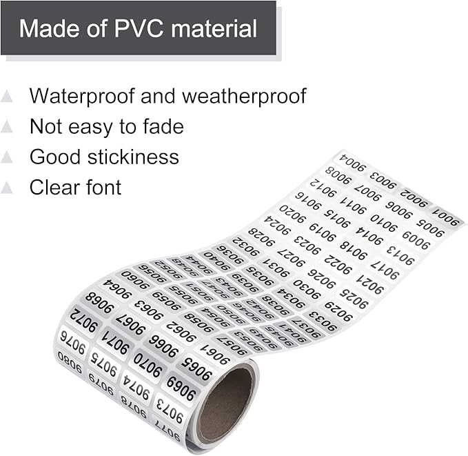 MECCANIXITY Black Number Stickers 9001-9999, Single Use, Waterproof, 1 Roll x - Image 3