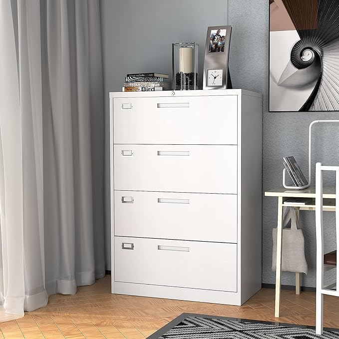 Lateral File Cabinet with Lock, 4 Drawer Large Metal Filing Cabinet, Home - Image 8
