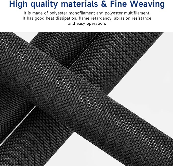 Black Braided Cable Management Sleeves Wire Loom Tubing Cord Protector - Image 4