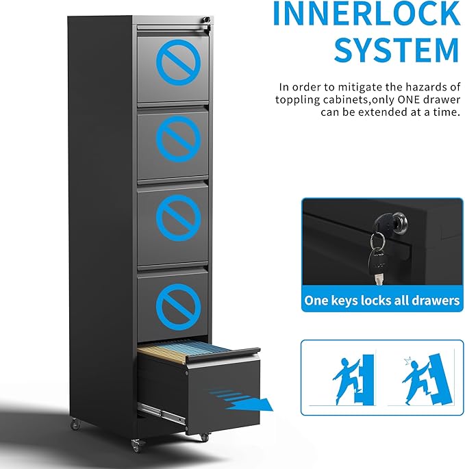 5 Drawer Rolling File Cabinet - Image 4