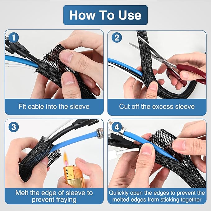 Nilight Cable Sleeve, 25ft-1/2inch Cord Management Sleeves, Braided Sleeving - Image 4