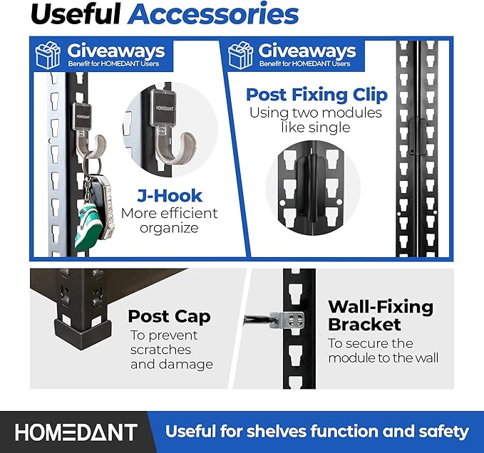 HOMEDANT 35.9" W 5 Tier Heavy Duty Garage Shelving Adjustable Metal Rack - Image 6