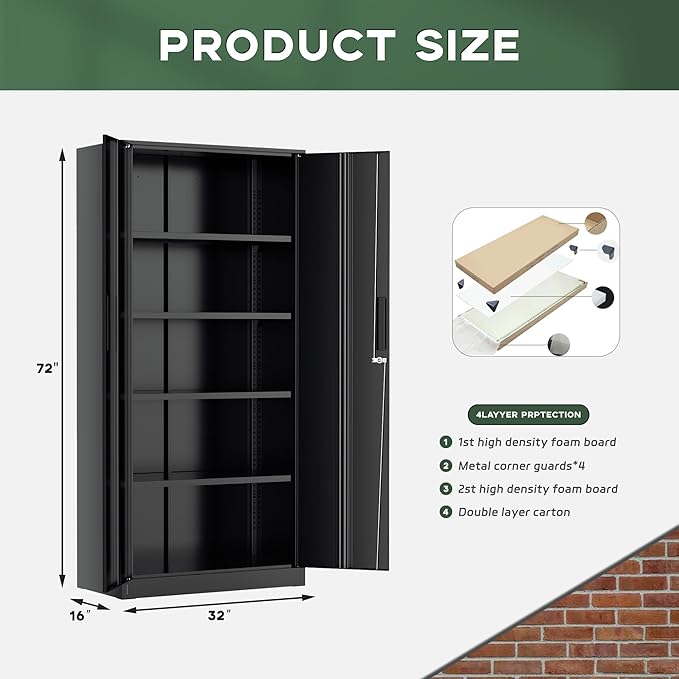 Greenvelly Metal Storage Cabinet, Large Steel Cabinet - Image 3