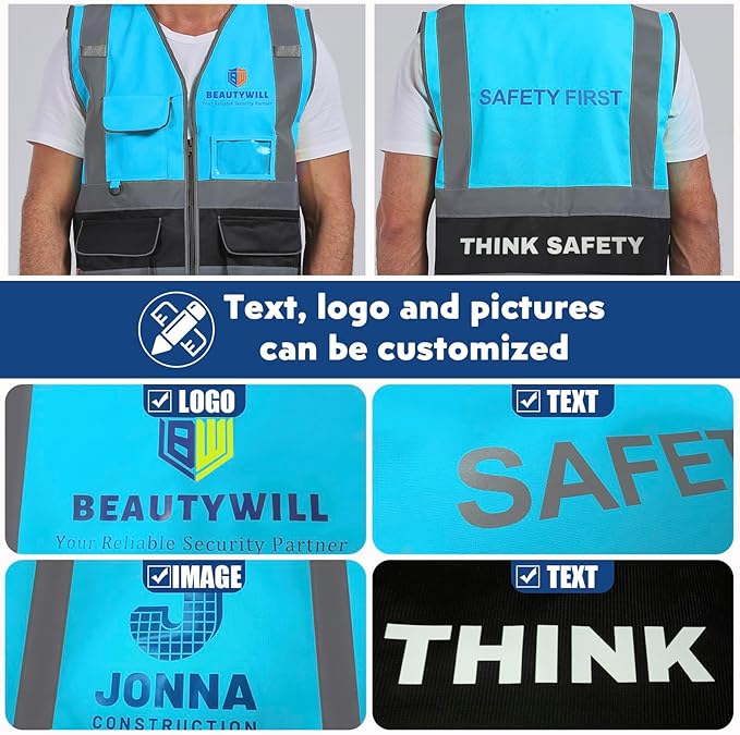 BeautyWill 10/20 Pack Custom Logo Safety Vest, Bulk High Visibility Class 2 - Image 7