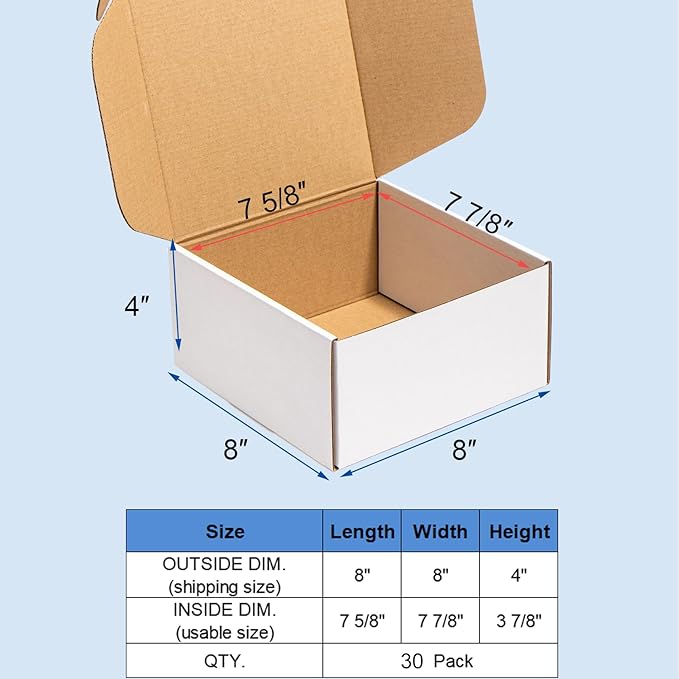 8x8x4" Shipping Boxes 30 Pack White Corrugated Cardboard Mailing Boxes - Image 2