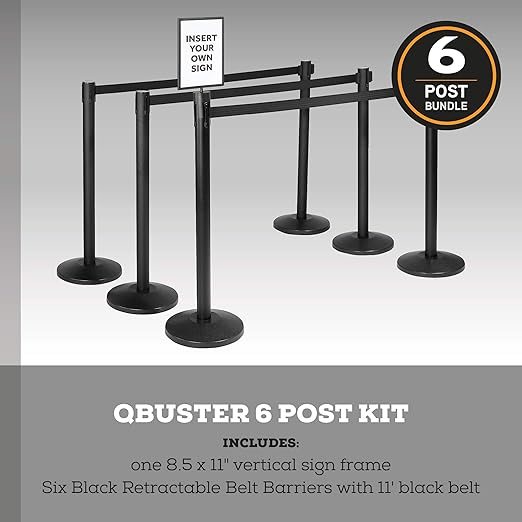 Qbuster Black Stanchions with Retractable Belts, Crowd Control Safety Barrier - Image 2