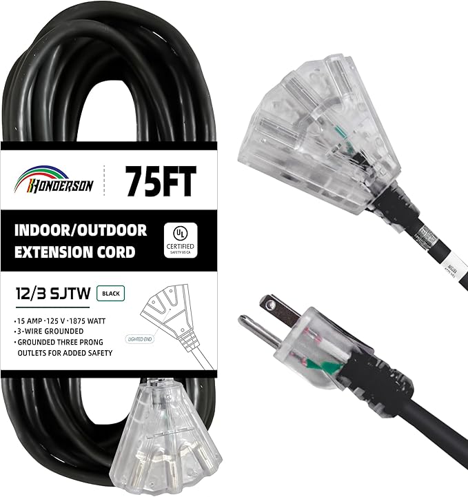 3-Outlets Indoor Outdoor Extension Cord Weatherproof by HONDERSON