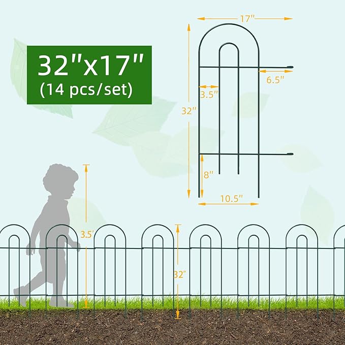 Decorative Garden Fence Border 32inX20ft Outdoor Green No Dig Temporary Iron - Image 5