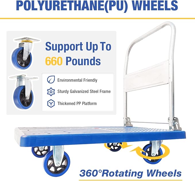Foldable Push Cart Dolly 660 lbs, Capacity Heavy Duty Moving Platform Trucks - Image 2