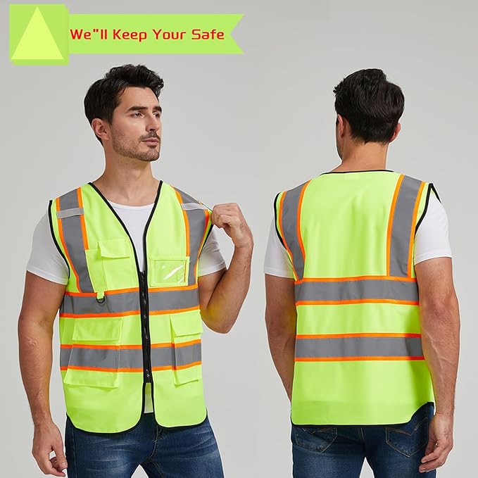 Custom Safety Vest with Logo Pockets High Visibility Reflective Vests - Image 4