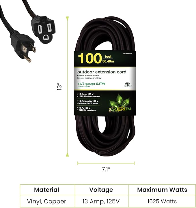 Go Green Power Inc. 14/3 SJTW Outdoor Extension Cord, 100 ft - Image 2
