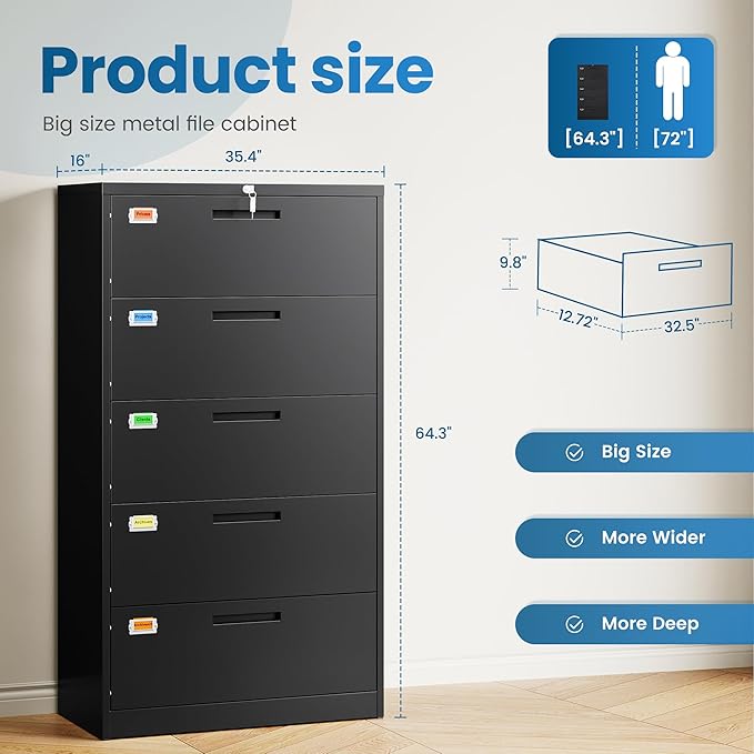 5 Drawer File Cabinet, Lateral Filing Cabinets - Image 2