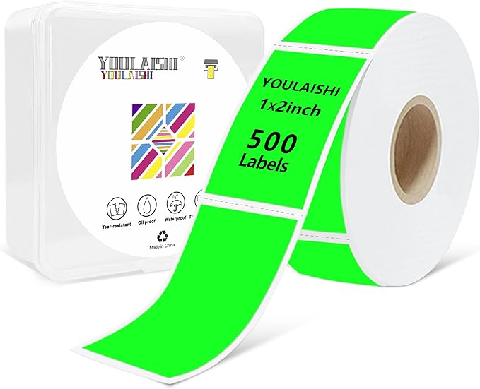 1x2 inch Label Stickers Roll for Thermal Printer 500PCS Colored Removable by YOULAISHI