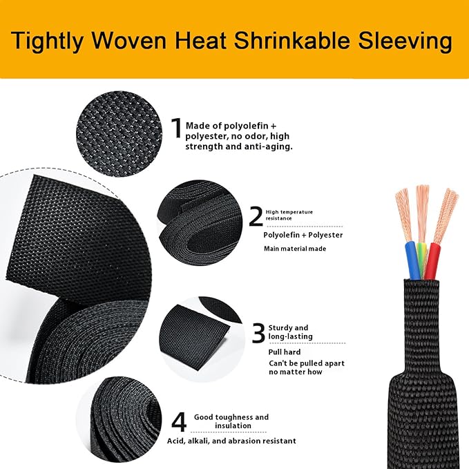 Heat Shrink Braided Sleeving 2:1 Shrinkable Fabric Cable Sheathing Wire Tubing - Image 3