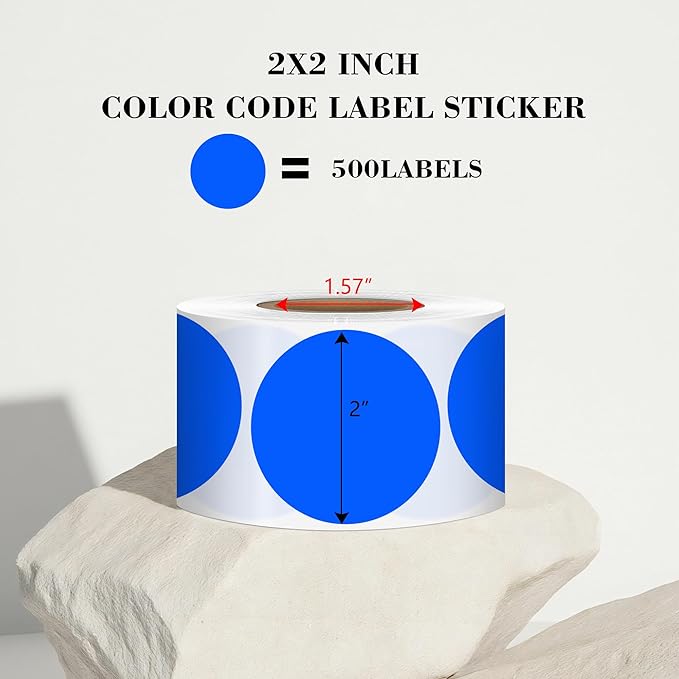 2 Inch Blue Circle Stickers 500 Pcs, Permanent Color Coding Dots - Image 2